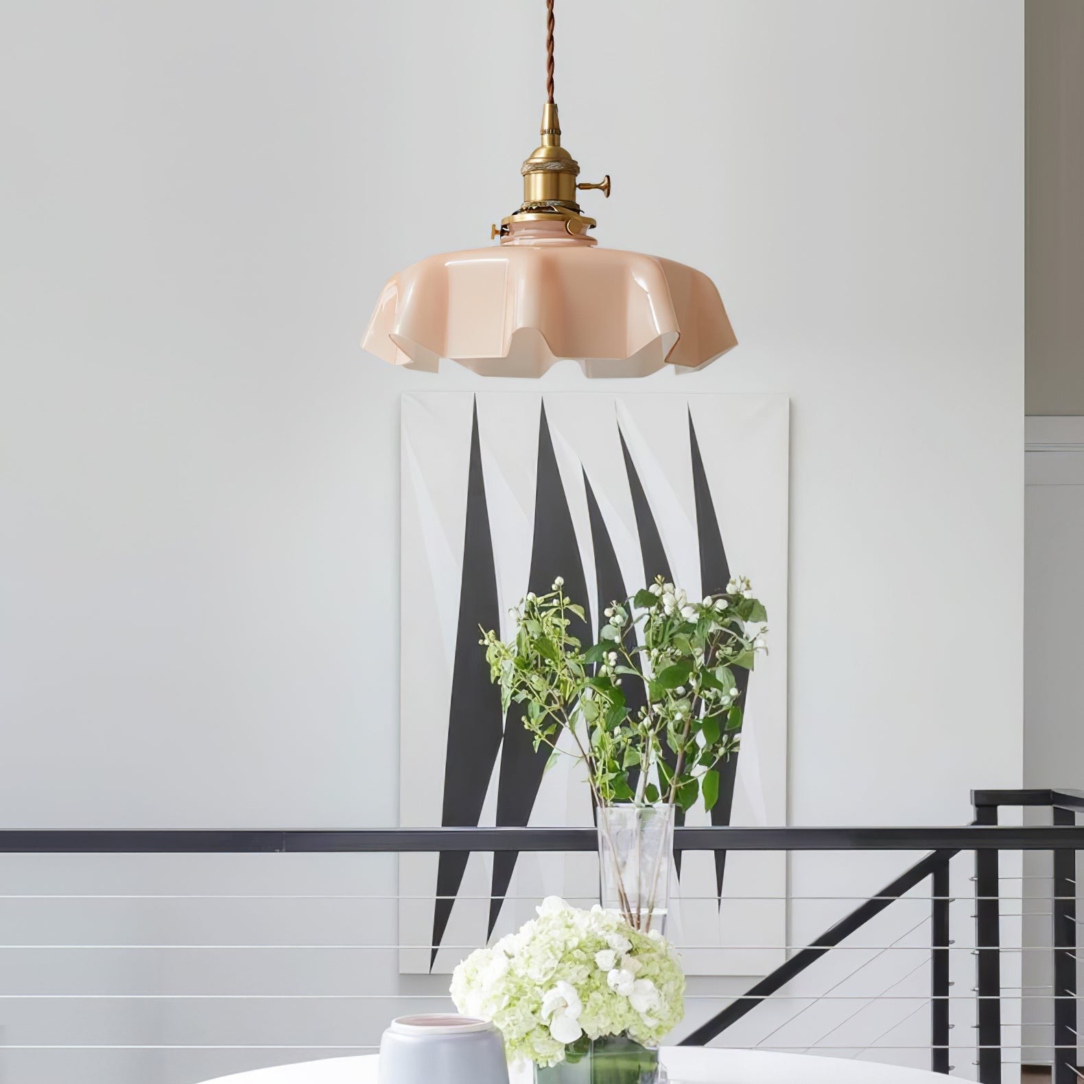 French Pleated Ceramic Pendant