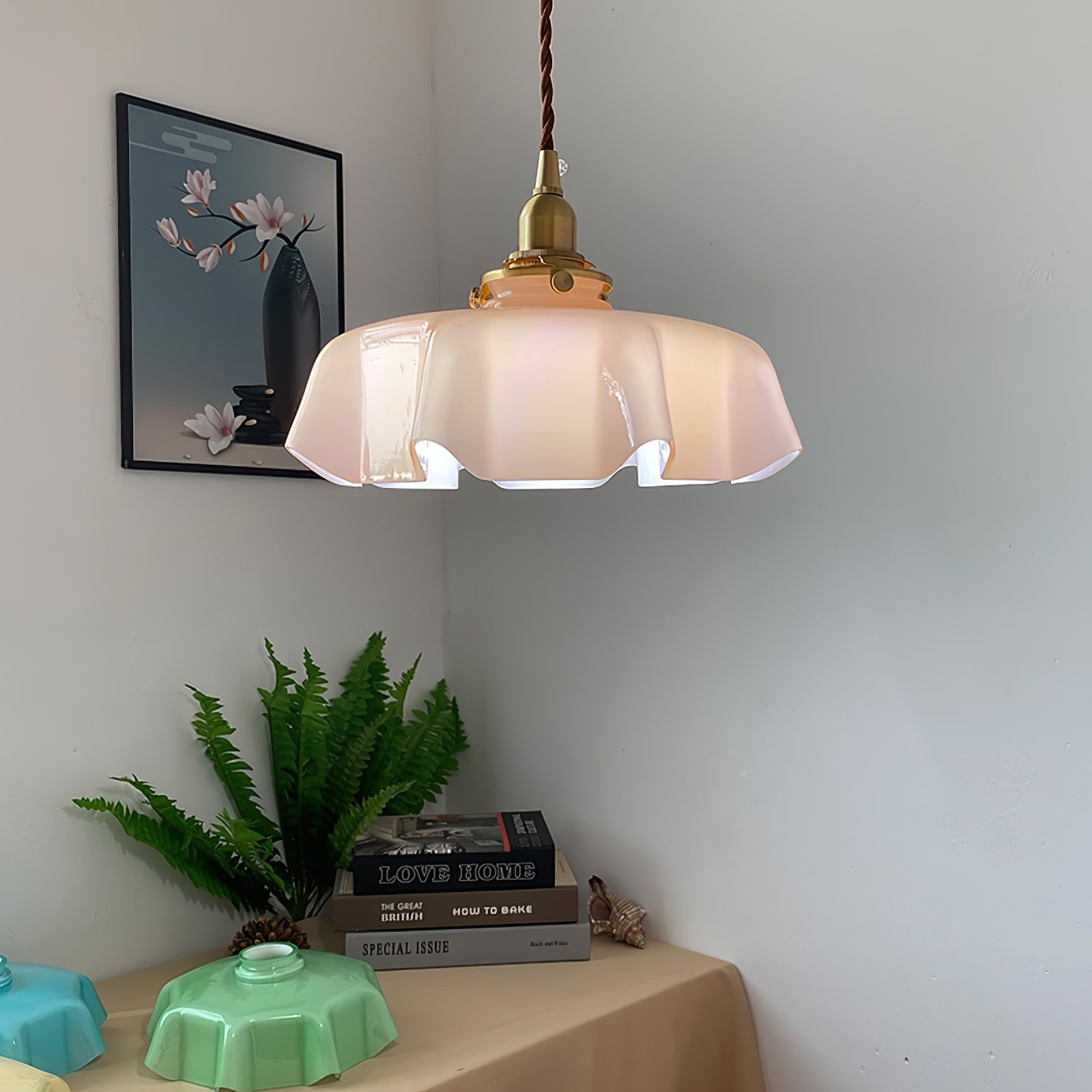 French Pleated Ceramic Pendant
