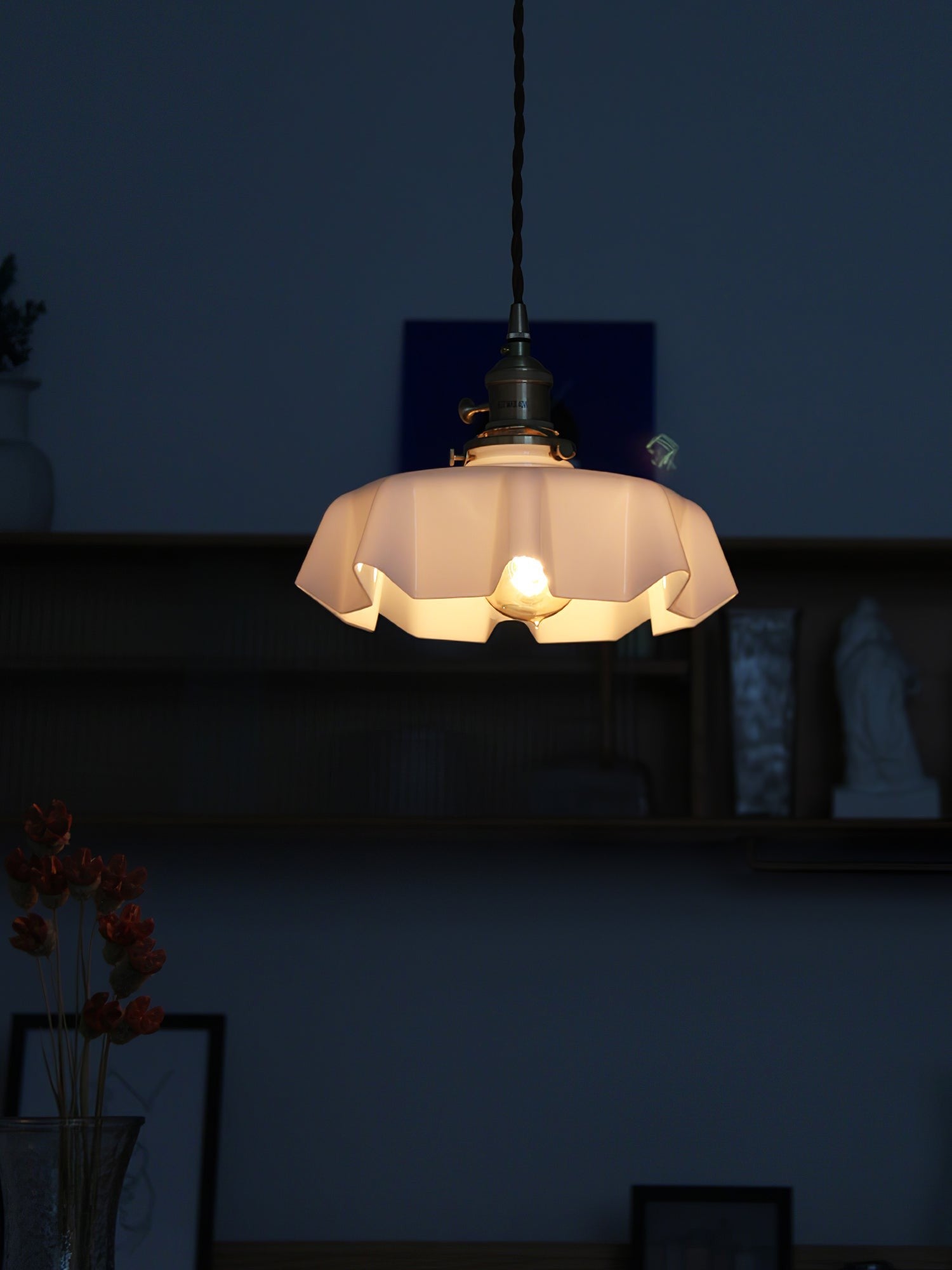 French Pleated Ceramic Pendant