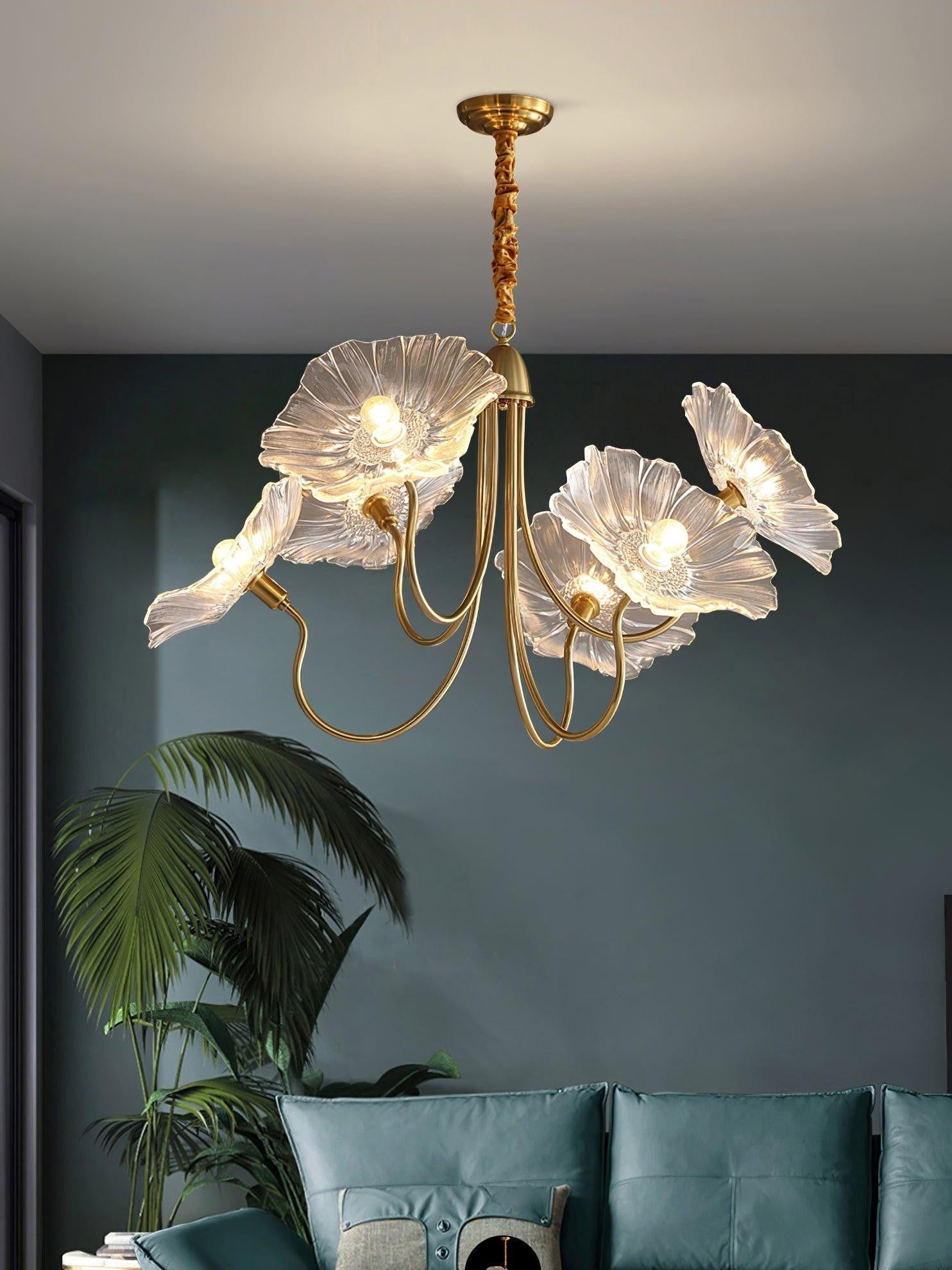Frosted Lotus Leaf Glass Chandelier
