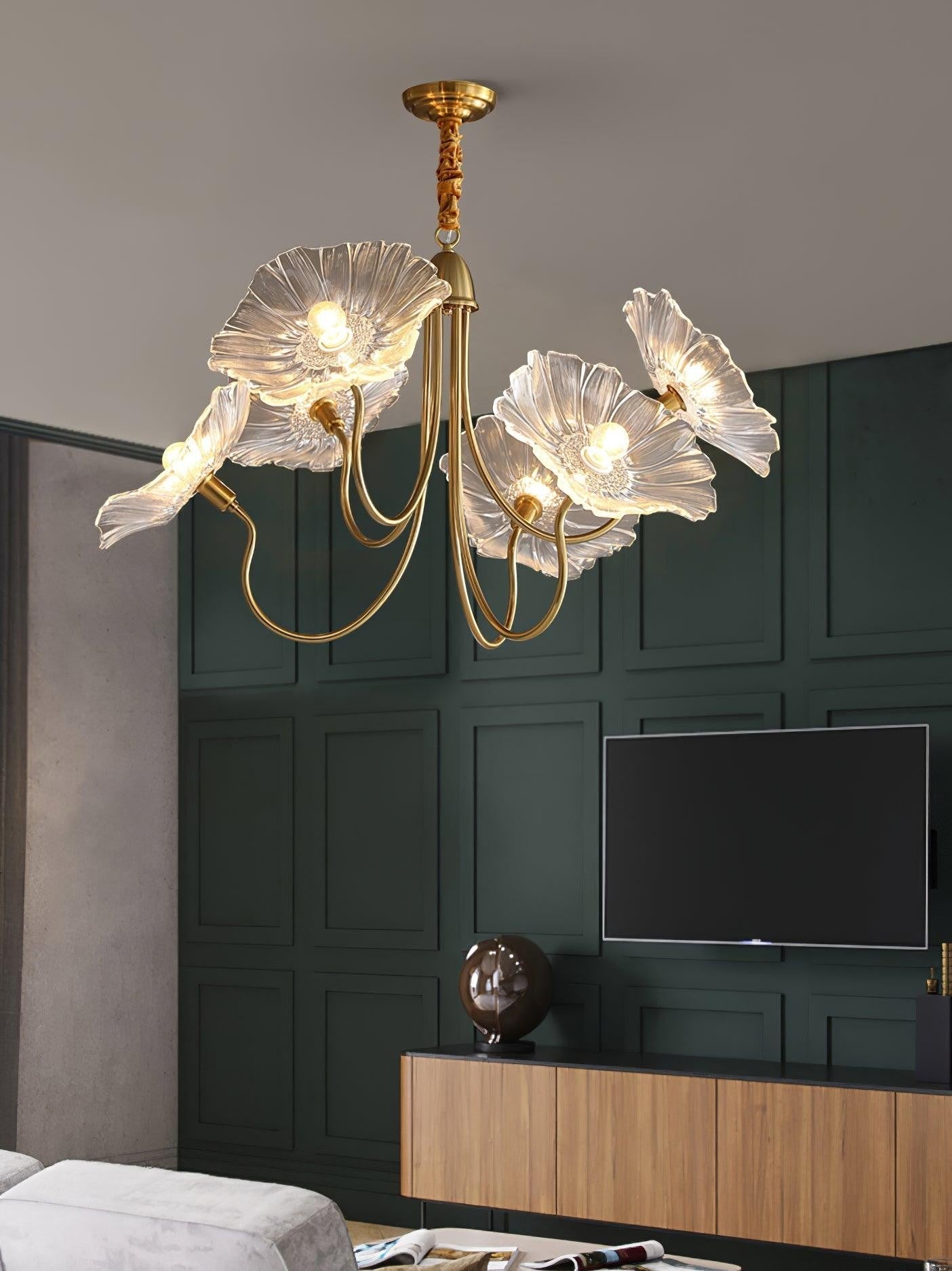 Frosted Lotus Leaf Glass Chandelier