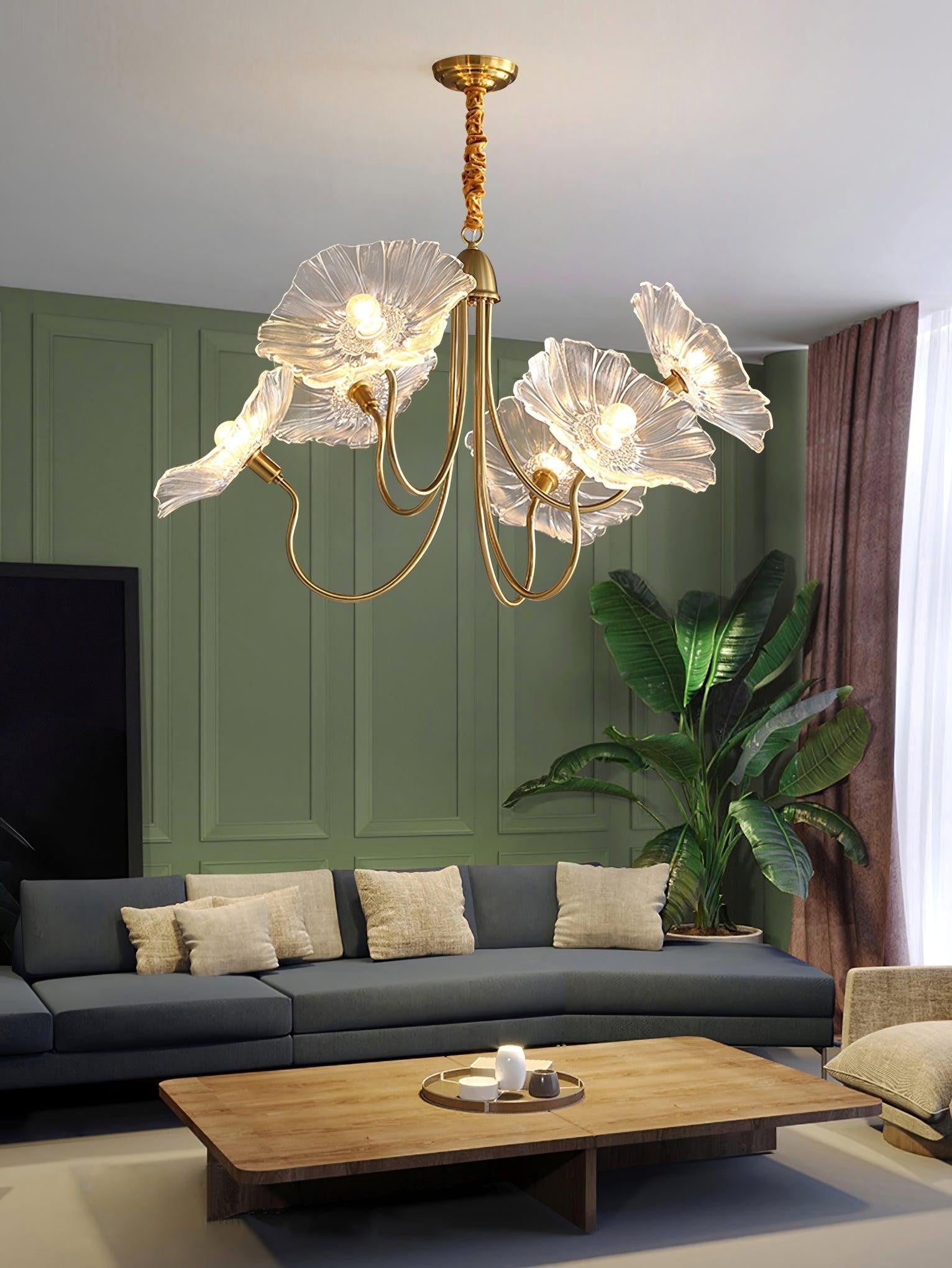 Frosted Lotus Leaf Glass Chandelier