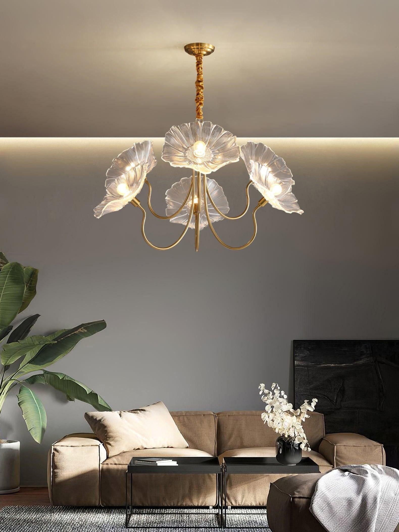 Frosted Lotus Leaf Glass Chandelier