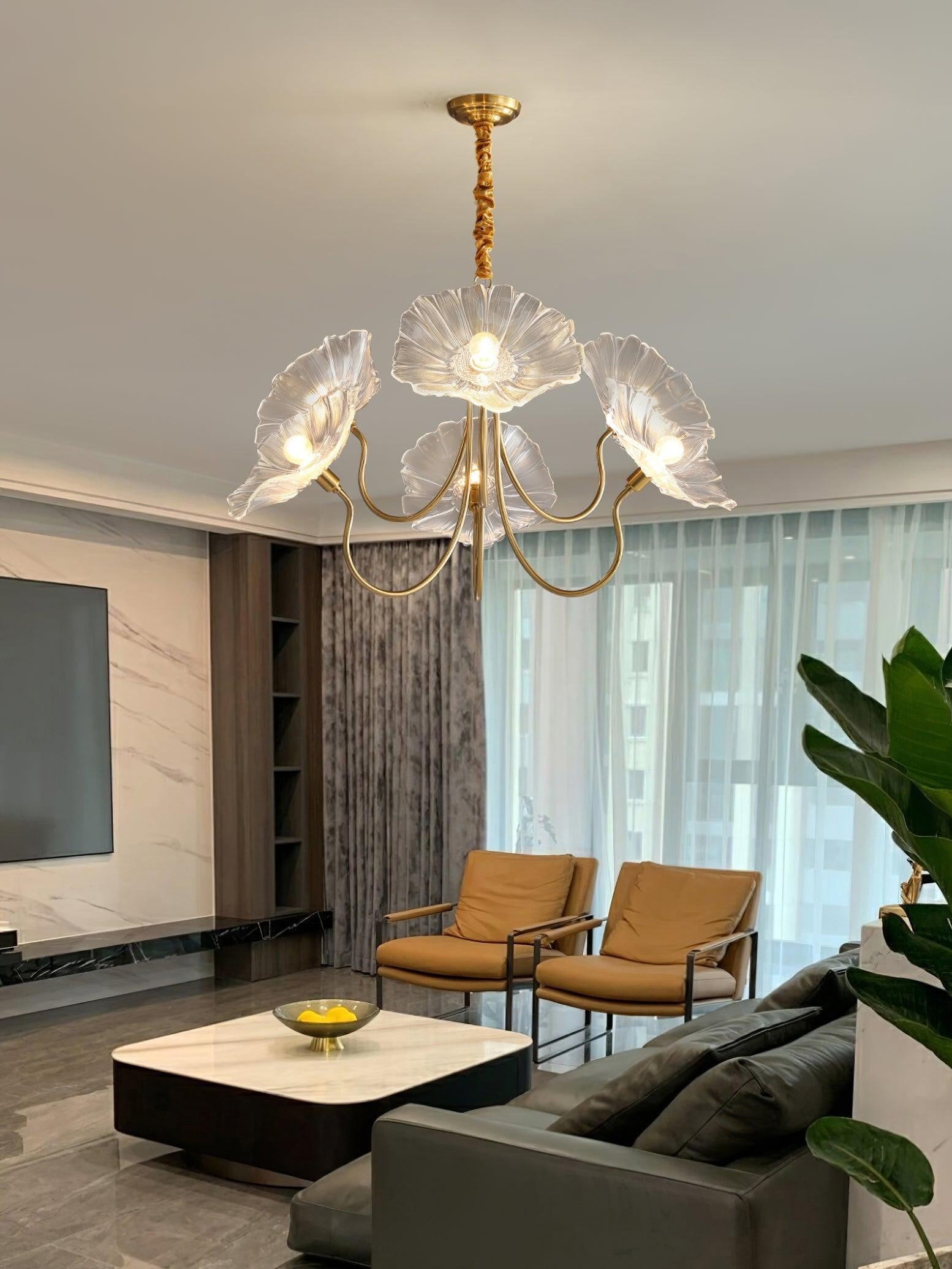 Frosted Lotus Leaf Glass Chandelier