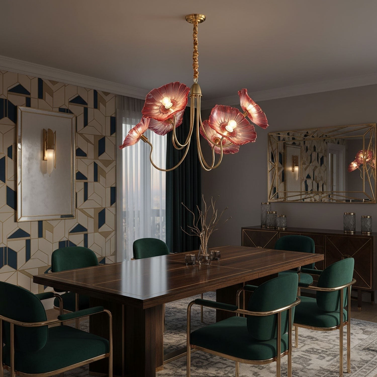 Frosted Lotus Leaf Glass Chandelier