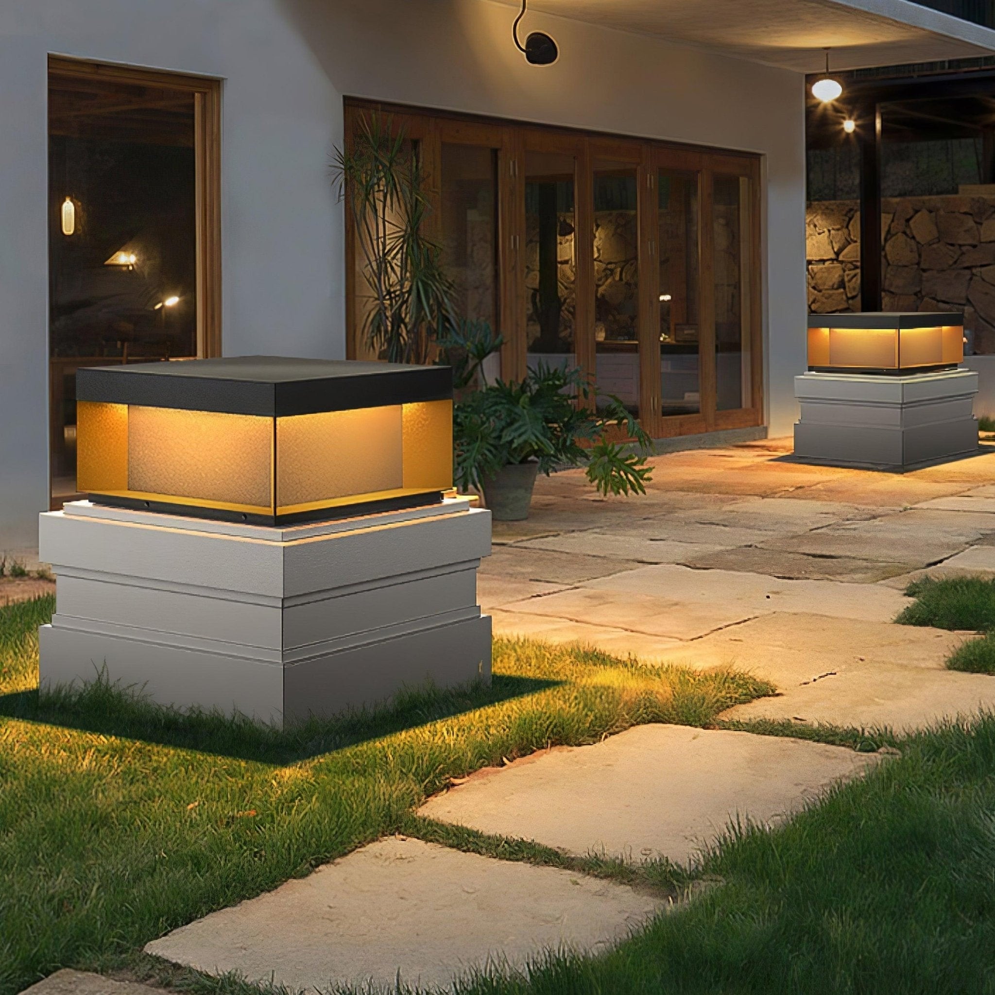 Geometric Black Outdoor Post Lantern