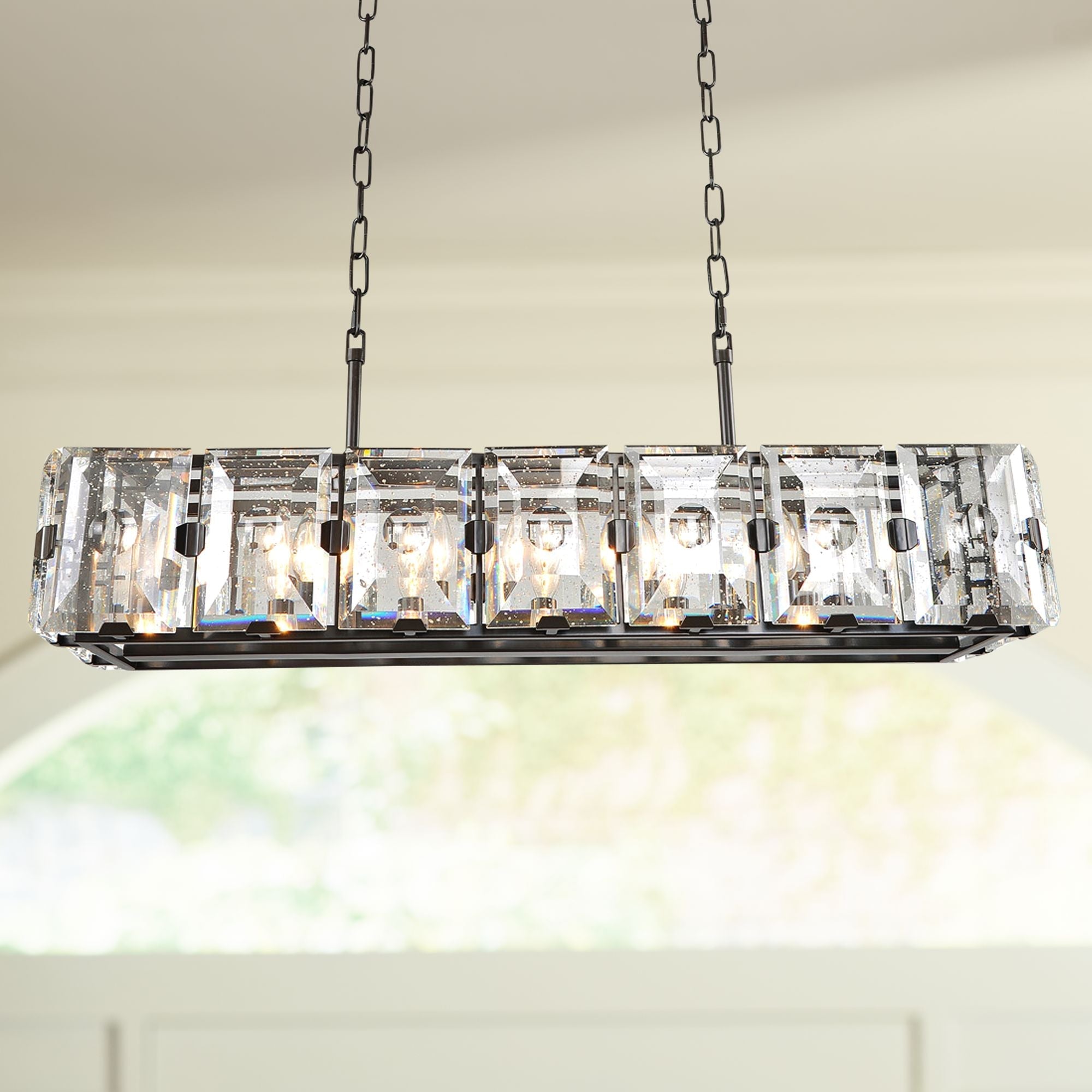 Giada 37" Wide Bronze Crystal Kitchen Linear Pendant