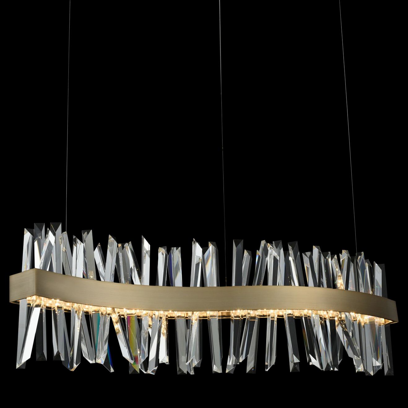 Glacier 42"W Gold LED Crystal Kitchen Linear Pendant
