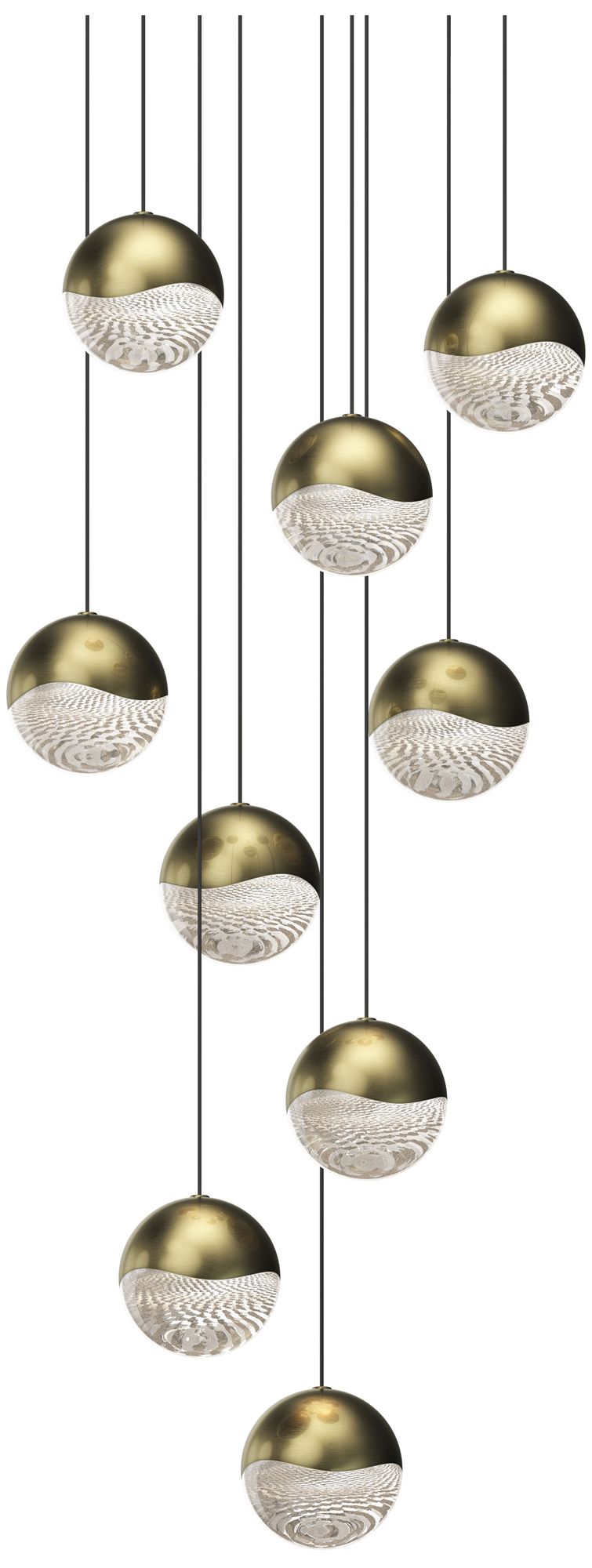 Grapes 13.75" Wide Round 9-Light Brass LED Chandelier