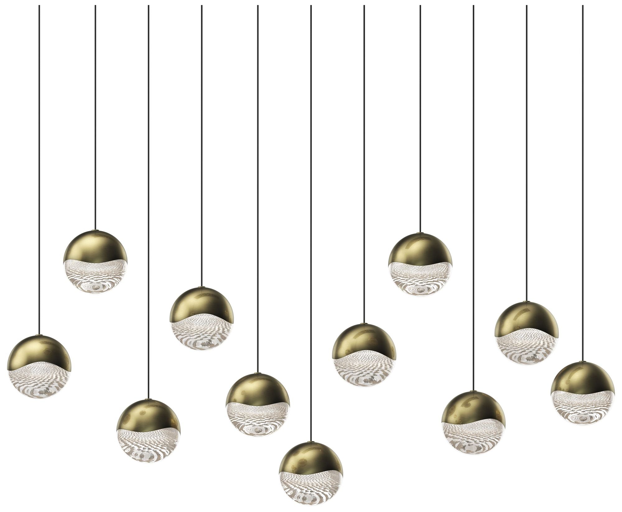 Grapes 37.5" Wide Rectangle 11-Light Brass Chandelier