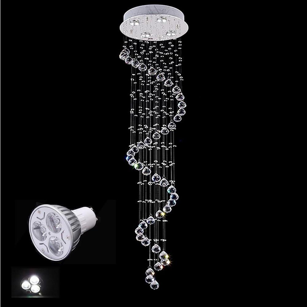 Spiraling Chandelier Crystal Electroplated Metal Light