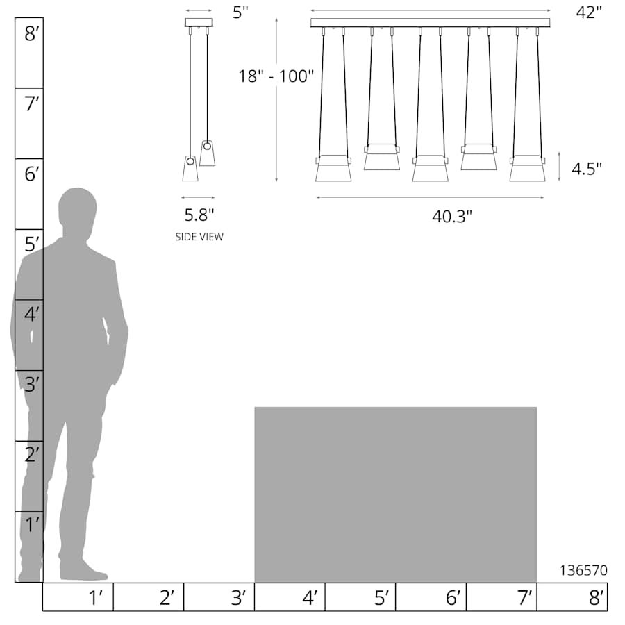 glass linear pendant shown as a main product image for long counters