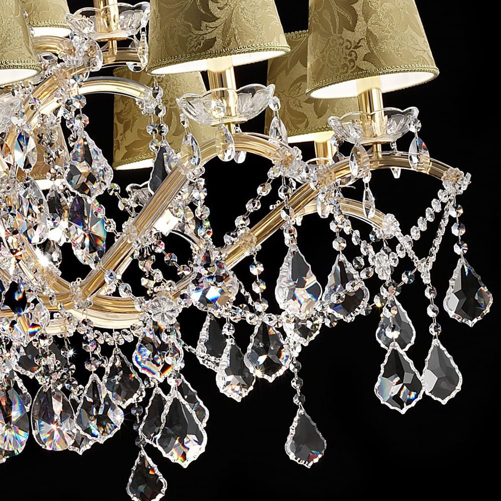 Italian Crystal Chandelier with Gold Damask Shades