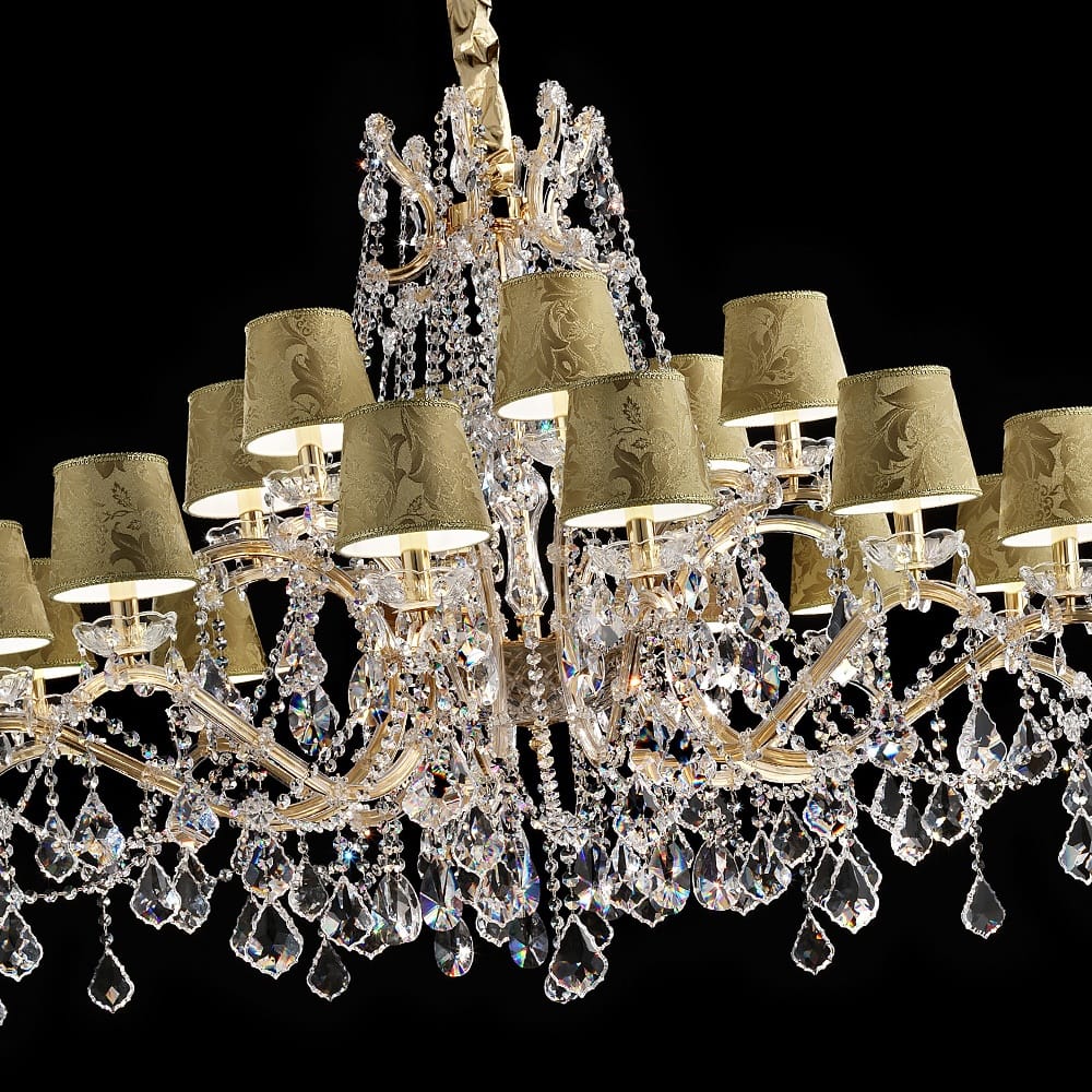 Italian Crystal Chandelier with Gold Damask Shades