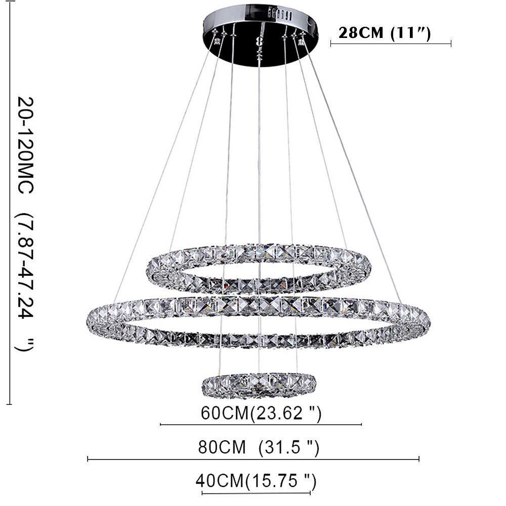 LED 3 Rings Gold Crystal Chandelier Concentric Circles