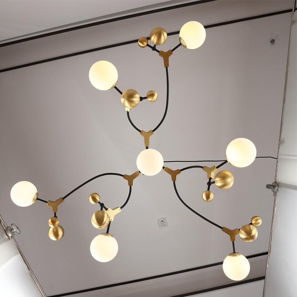 Gold Sputnik Chandelier Cle- Light with 7 LED Lights