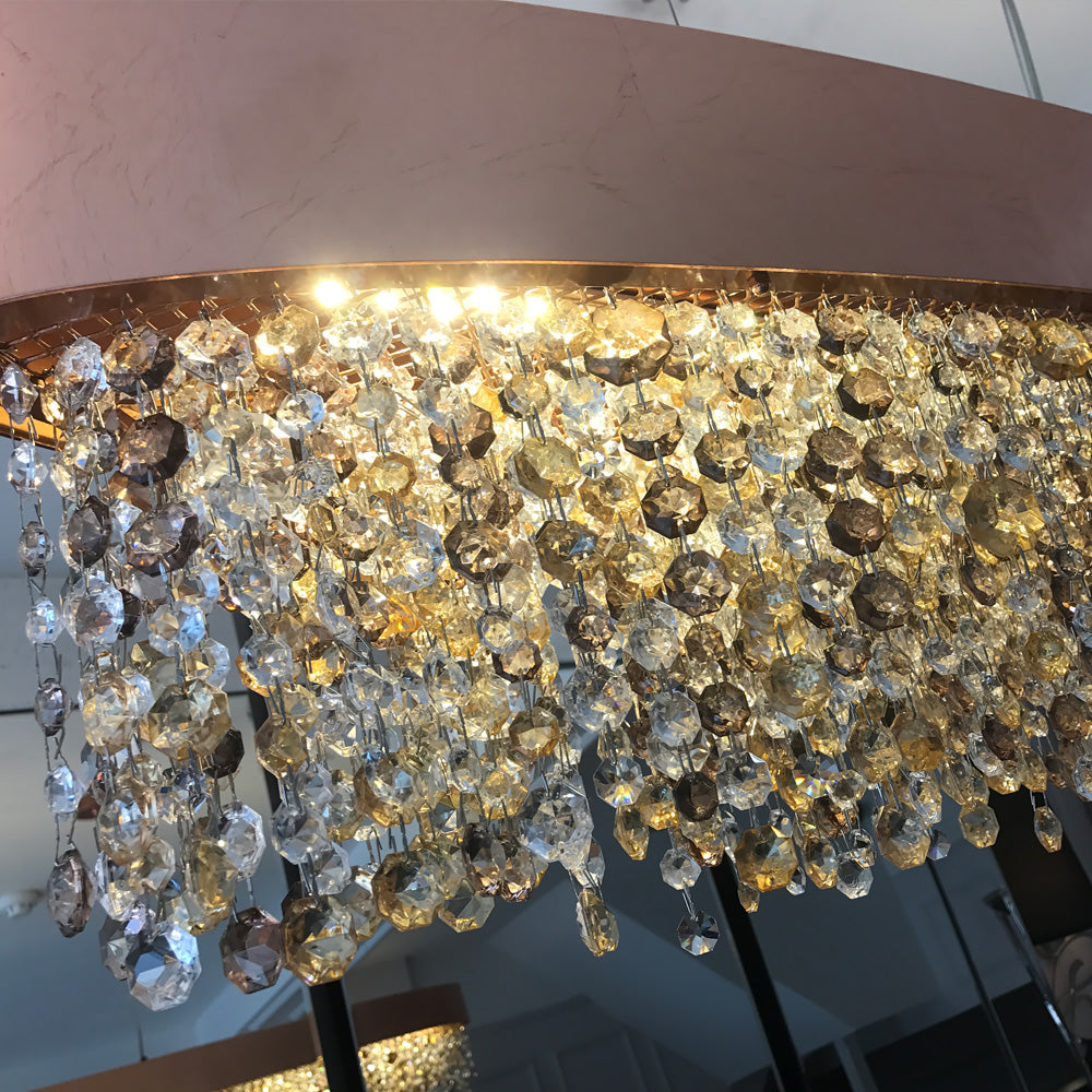 Long Oval Copper Leaf Contemporary Chandelier with Tone