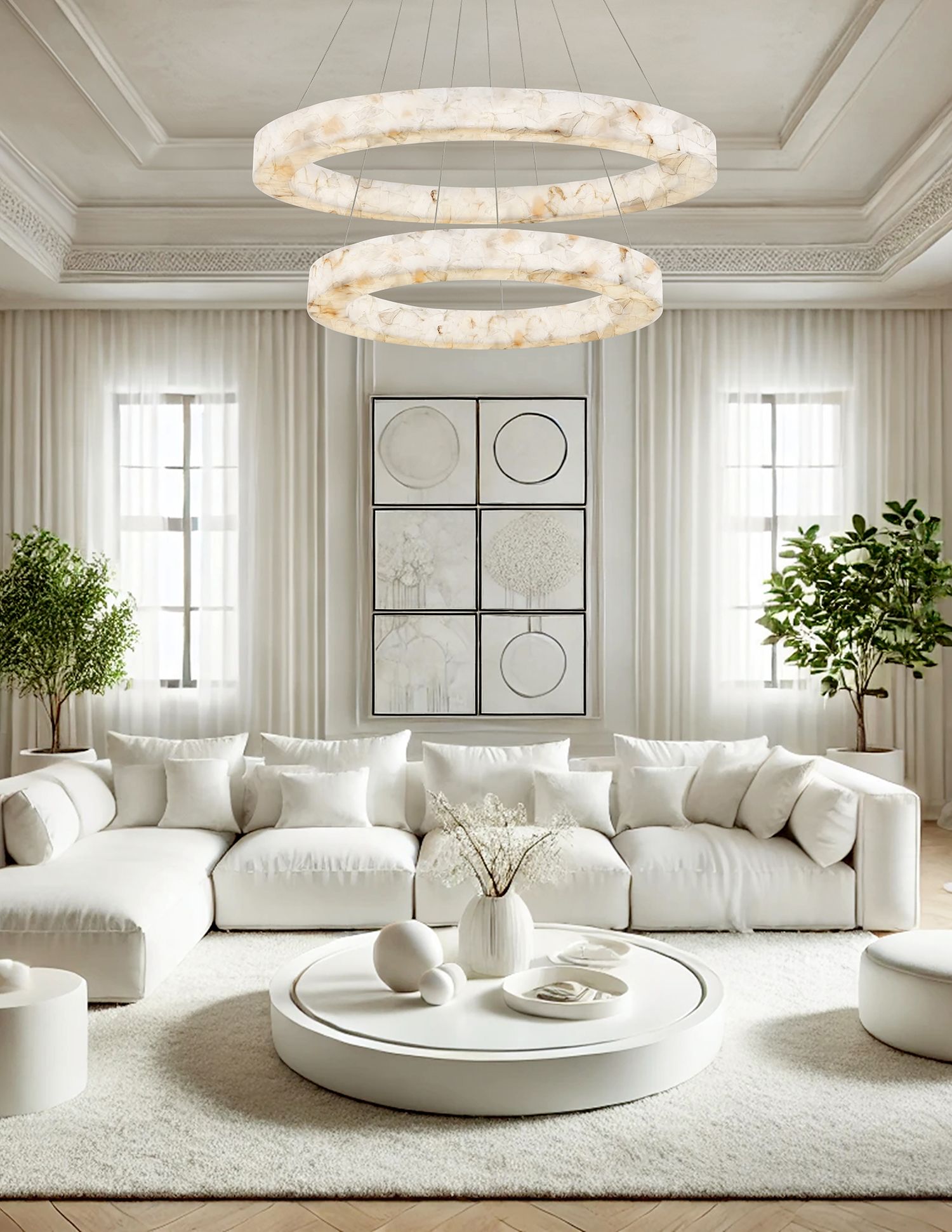 LumenAria Medley 42" Wide 2-Tier Alabaster Chandelier