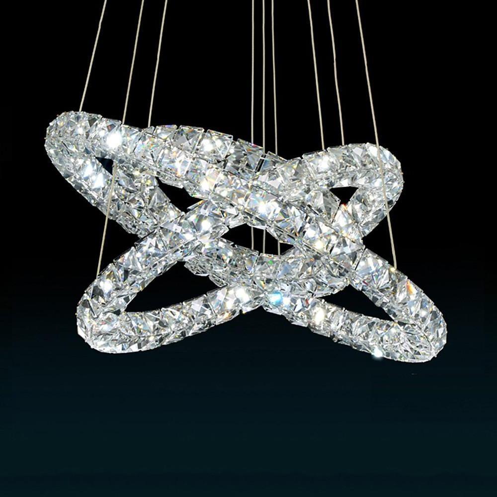 LED 3 Rings Gold Crystal Chandelier Concentric Circles