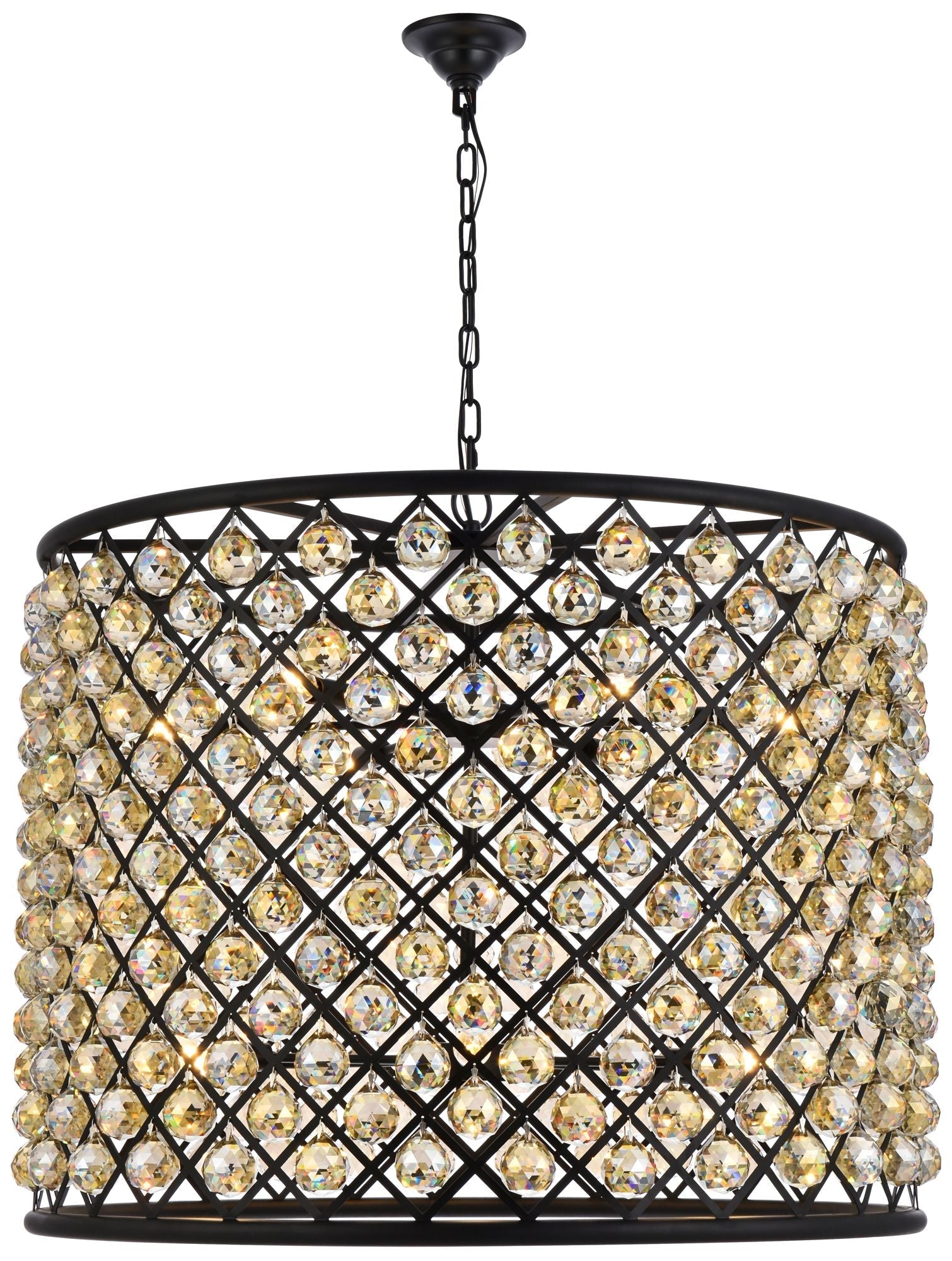 Madison 12-Light Matte Black Chandelier Golden Teak