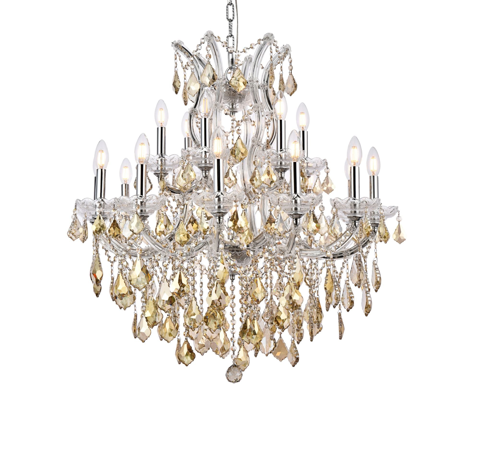 Maria Theresa 19-Light Chrome Chandelier Golden Teak