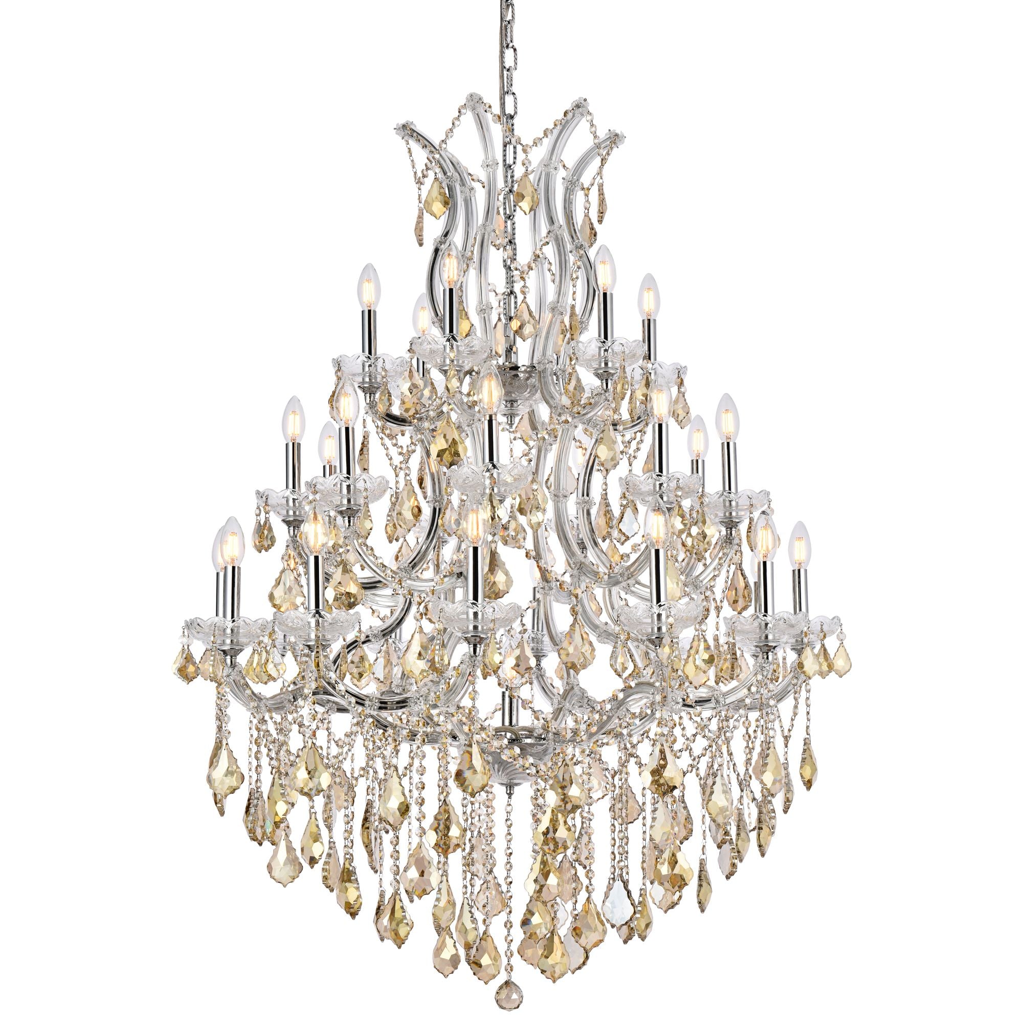 Maria Theresa 28-Light Chrome Chandelier Golden Teak