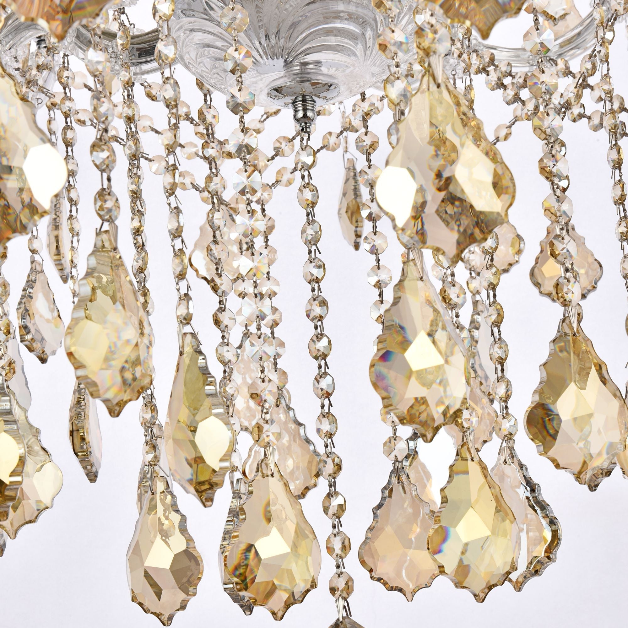 Maria Theresa 28-Light Chrome Chandelier Golden Teak