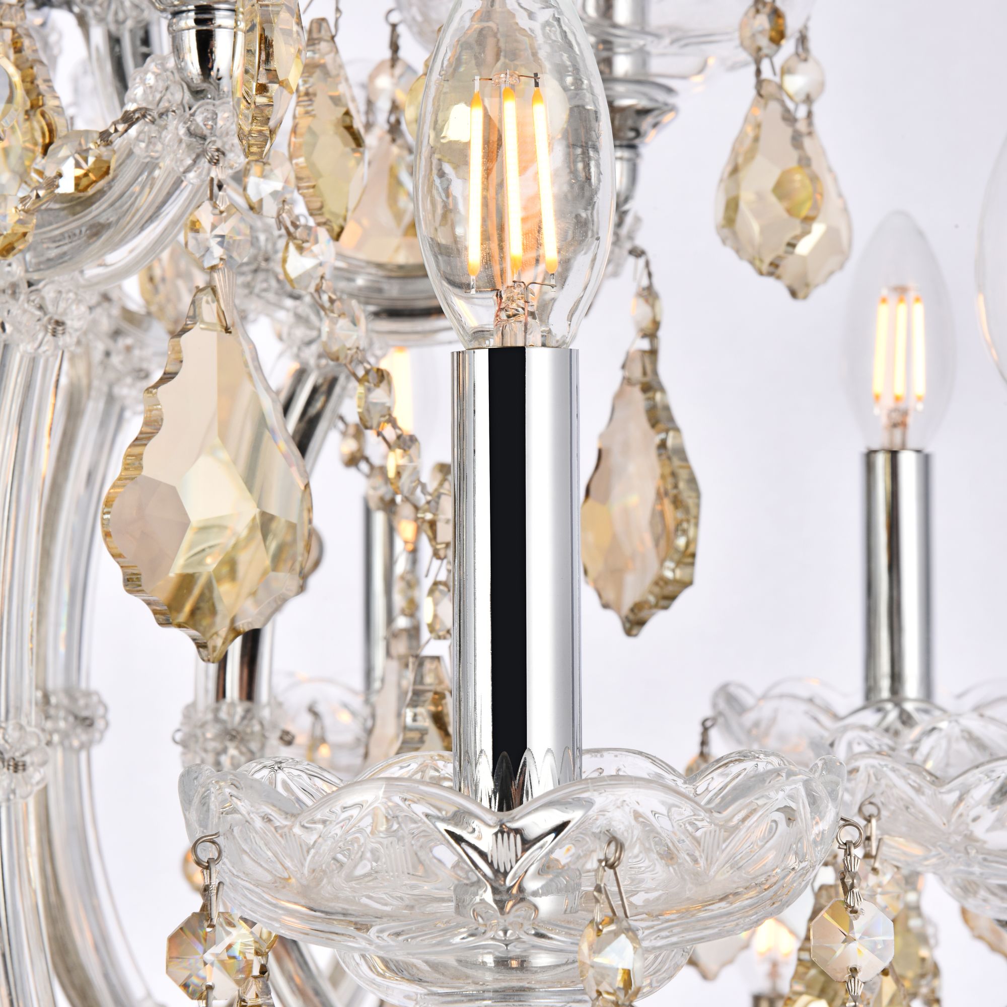 Maria Theresa 28-Light Chrome Chandelier Golden Teak