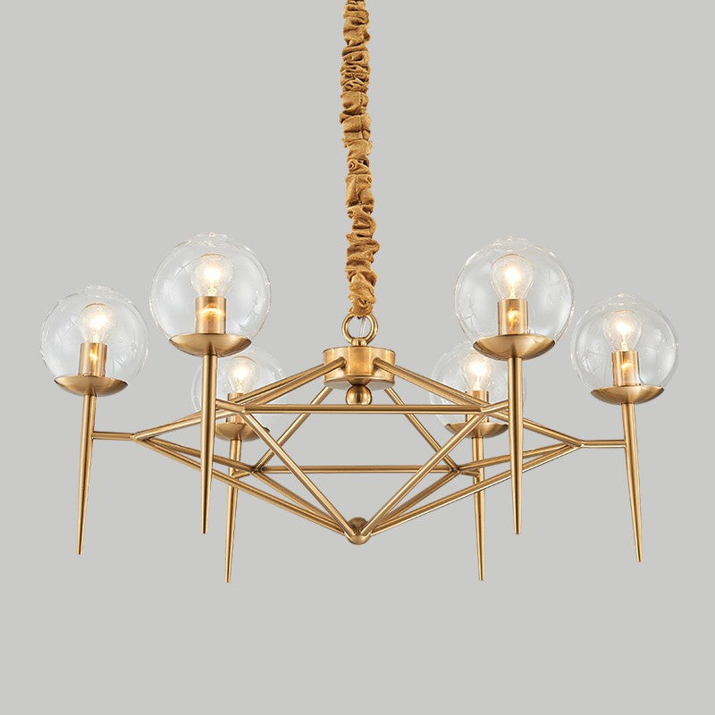 American 6 Lights Metal Glass Shade Chandelier