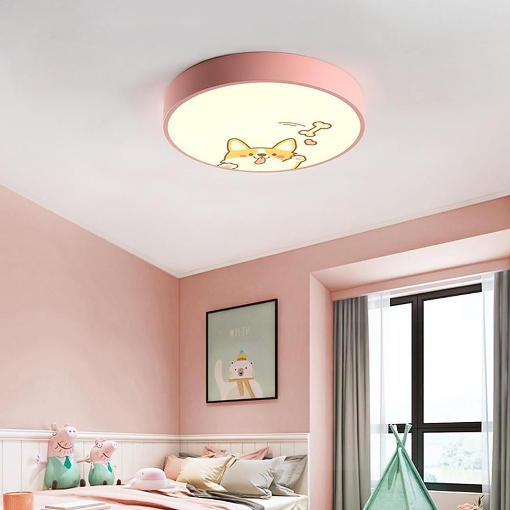 Circular Dog Image Flush Mount Drum Light LED Metal
