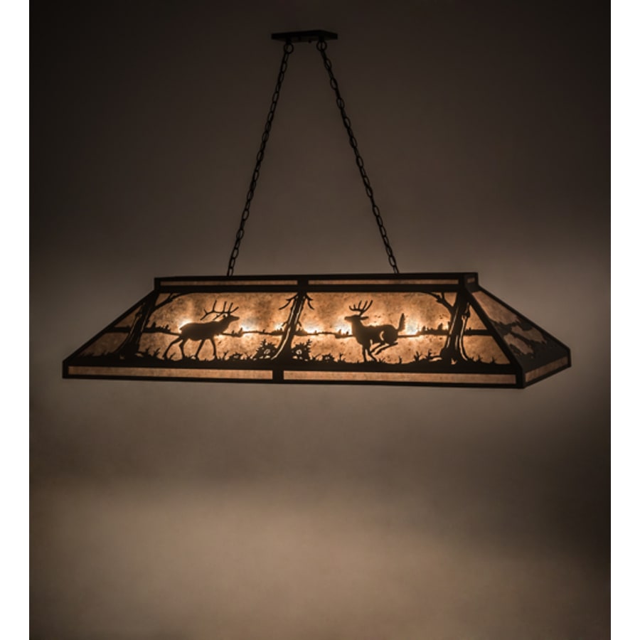 Elk and Deer At Lake 9-Light 61" Wide Linear Pendant