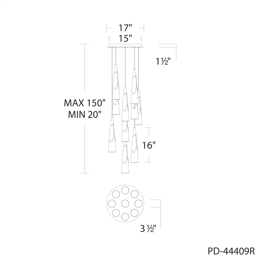 Metal Kilt 9-Light 17" Wide LED Suspension Multi-Light