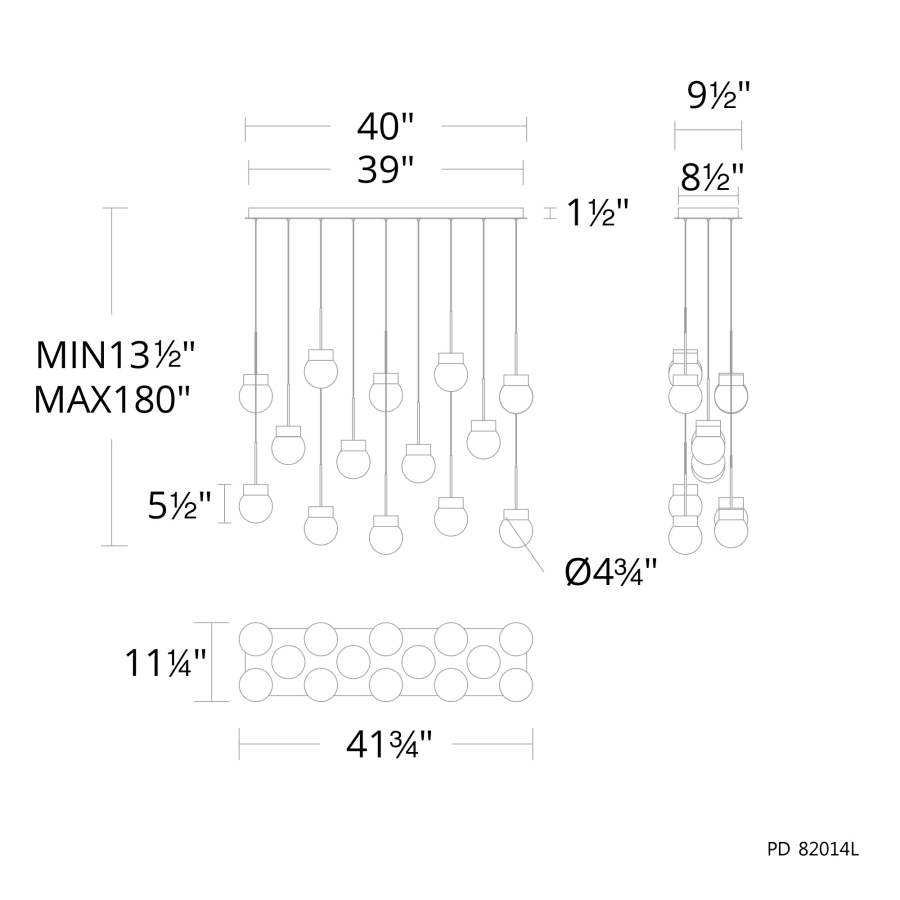 Double Bubble 14-Light 10" Wide LED Suspension Multi