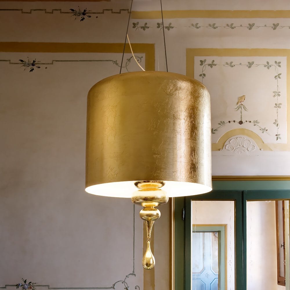 Modern Italian Designer Gold Leaf Ceiling Chandelier