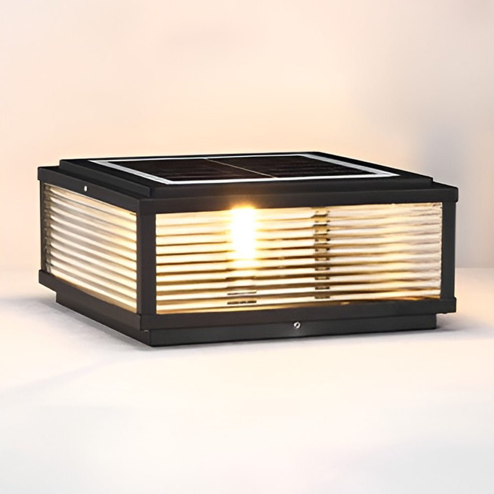 Square Ribbed Glass Exterior Pier Mount Post Light - 9.8" Die-casting, Outdoor Wall Light, detail 6