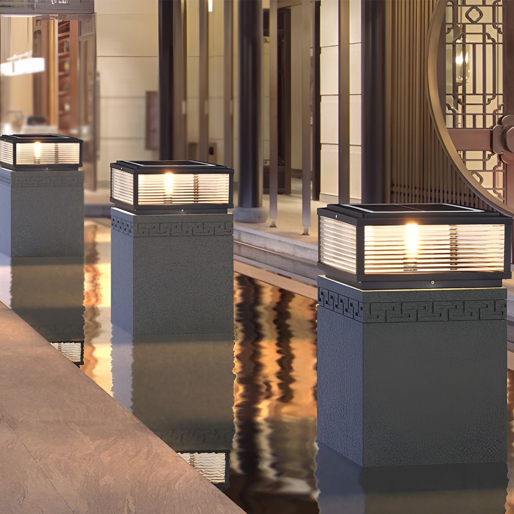 Square Ribbed Glass Exterior Pier Mount Post Light - 9.8" Die-casting, Outdoor Wall Light, detail 2