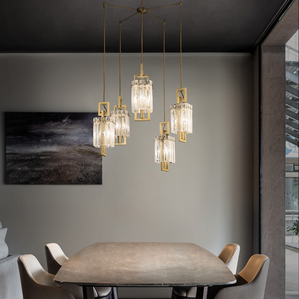 Modern Rock Crystal Inspired Suspension Chandelier