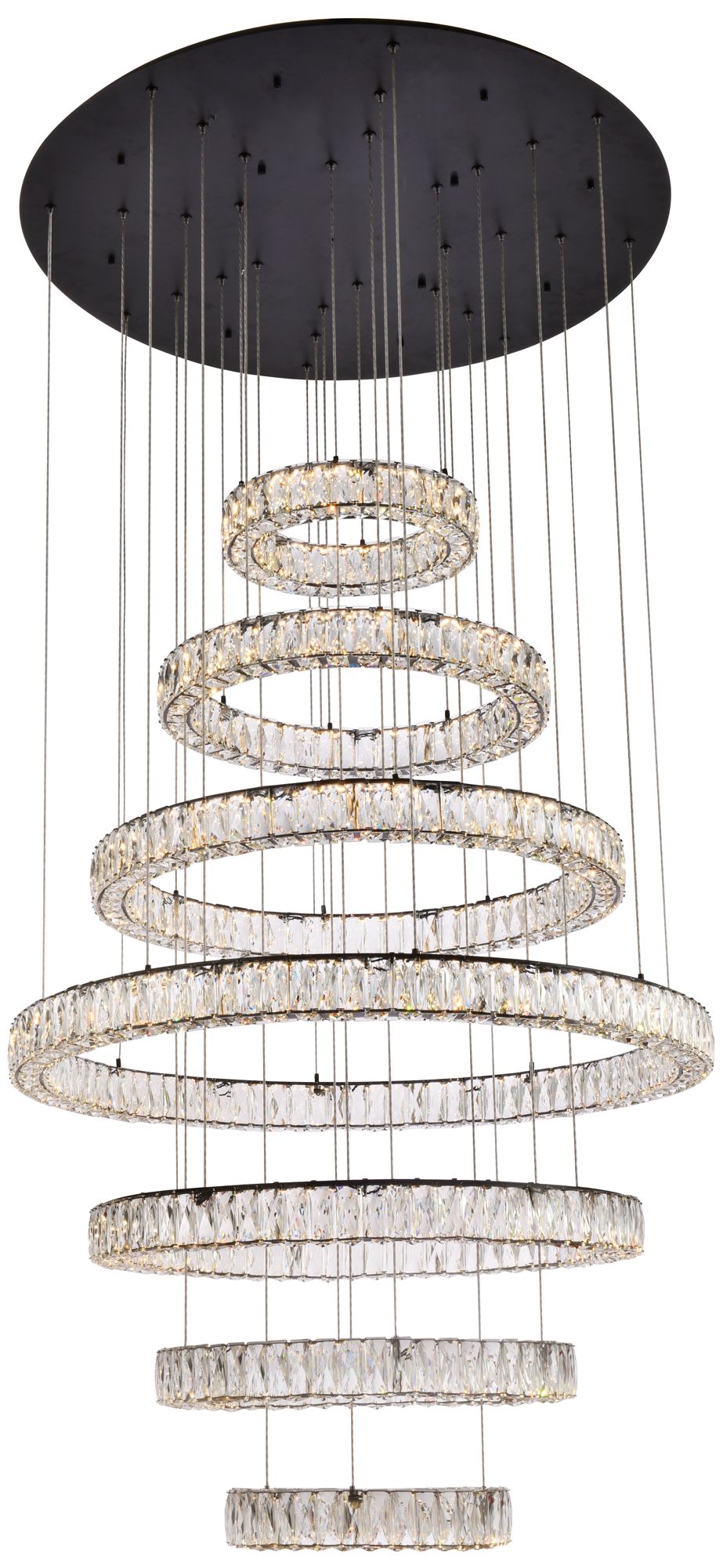 Monroe 40" Led Seven Ring Chandelier in Black