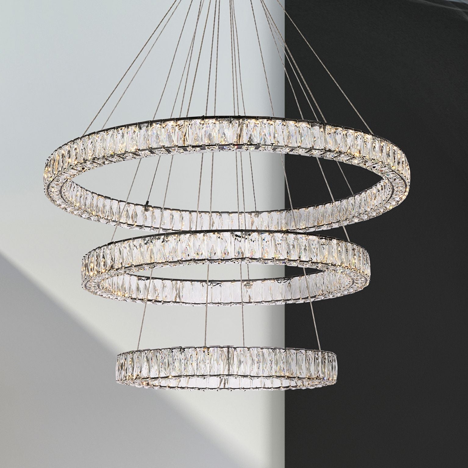 Monroe 41" Led Triple Ring Chandelier in Black
