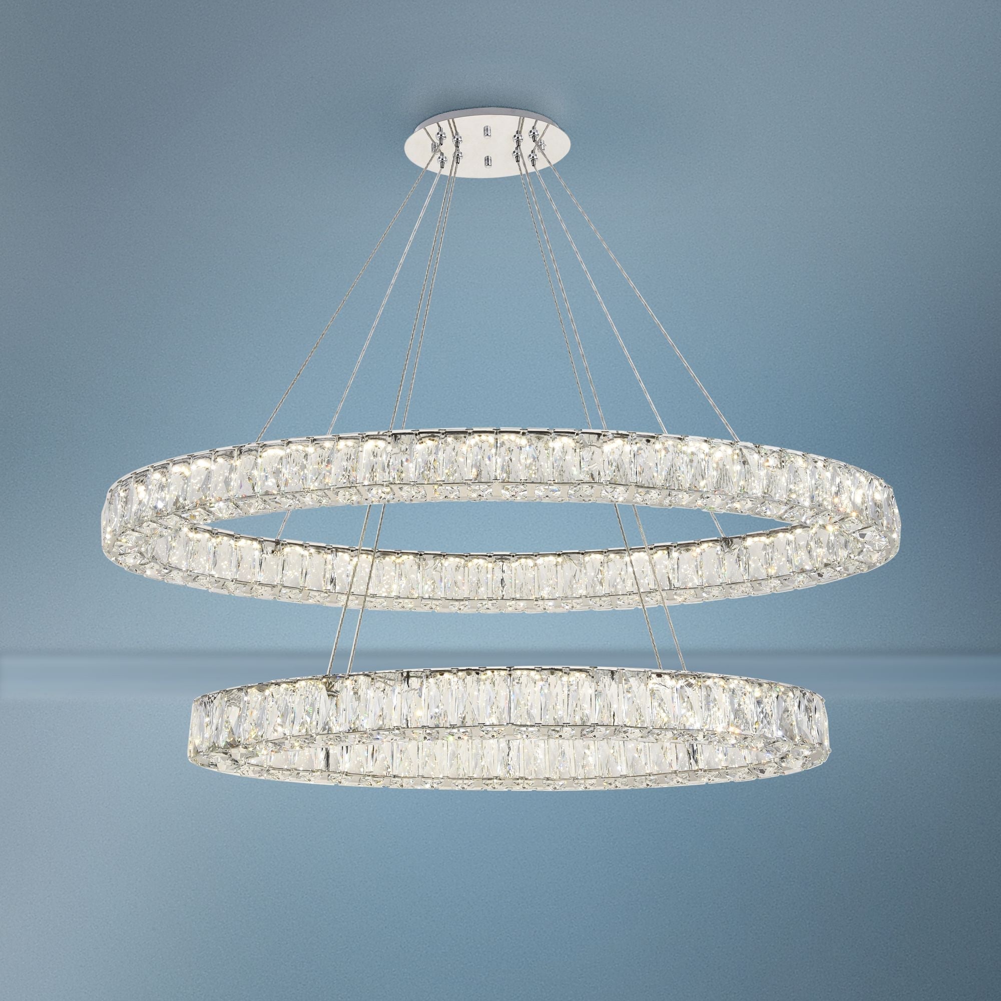 Monroe 48" Wide Chrome and Crystal 2-Tier Chandelier