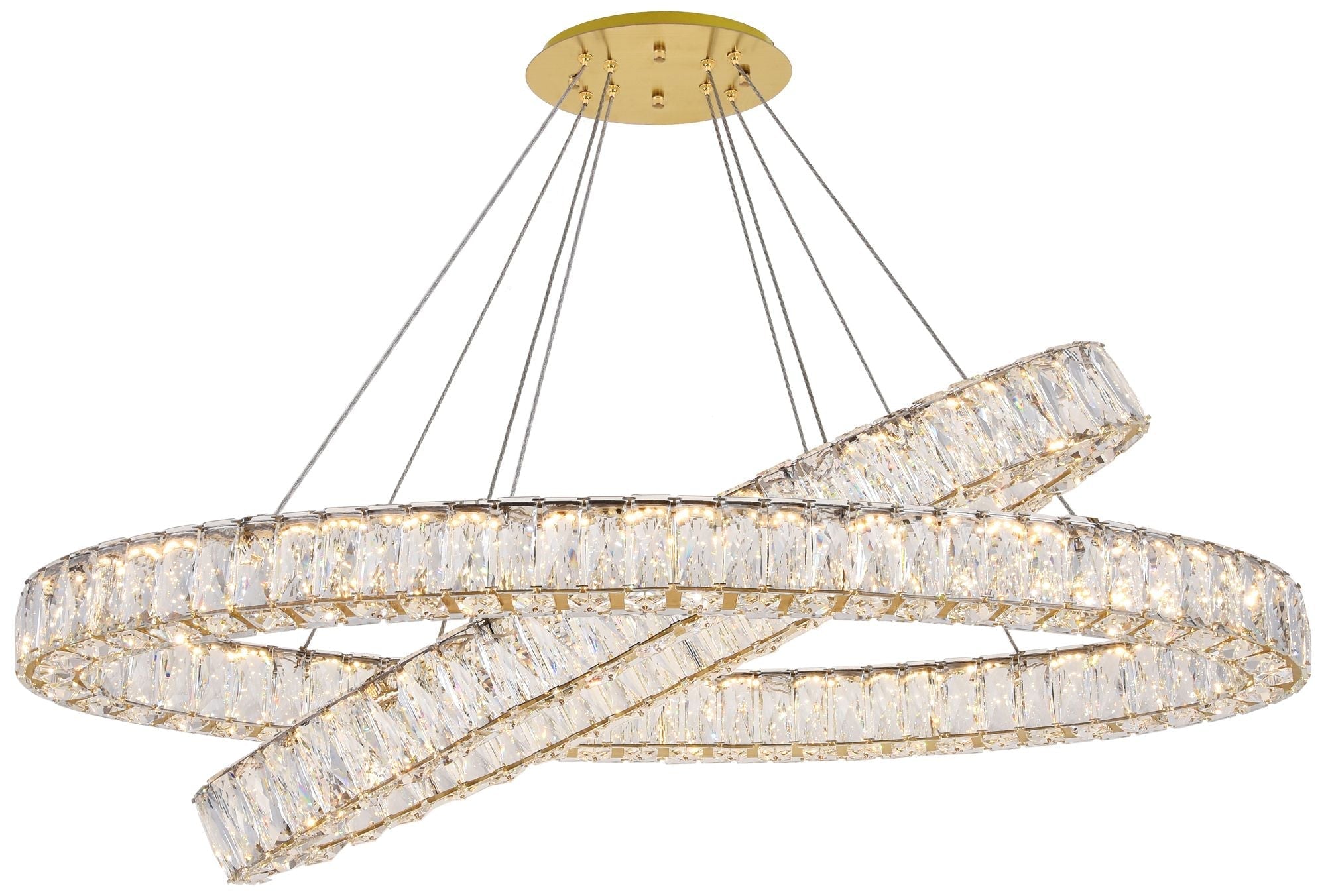 Monroe 48" Wide Gold and Crystal 2-Tier Oval Chandelier