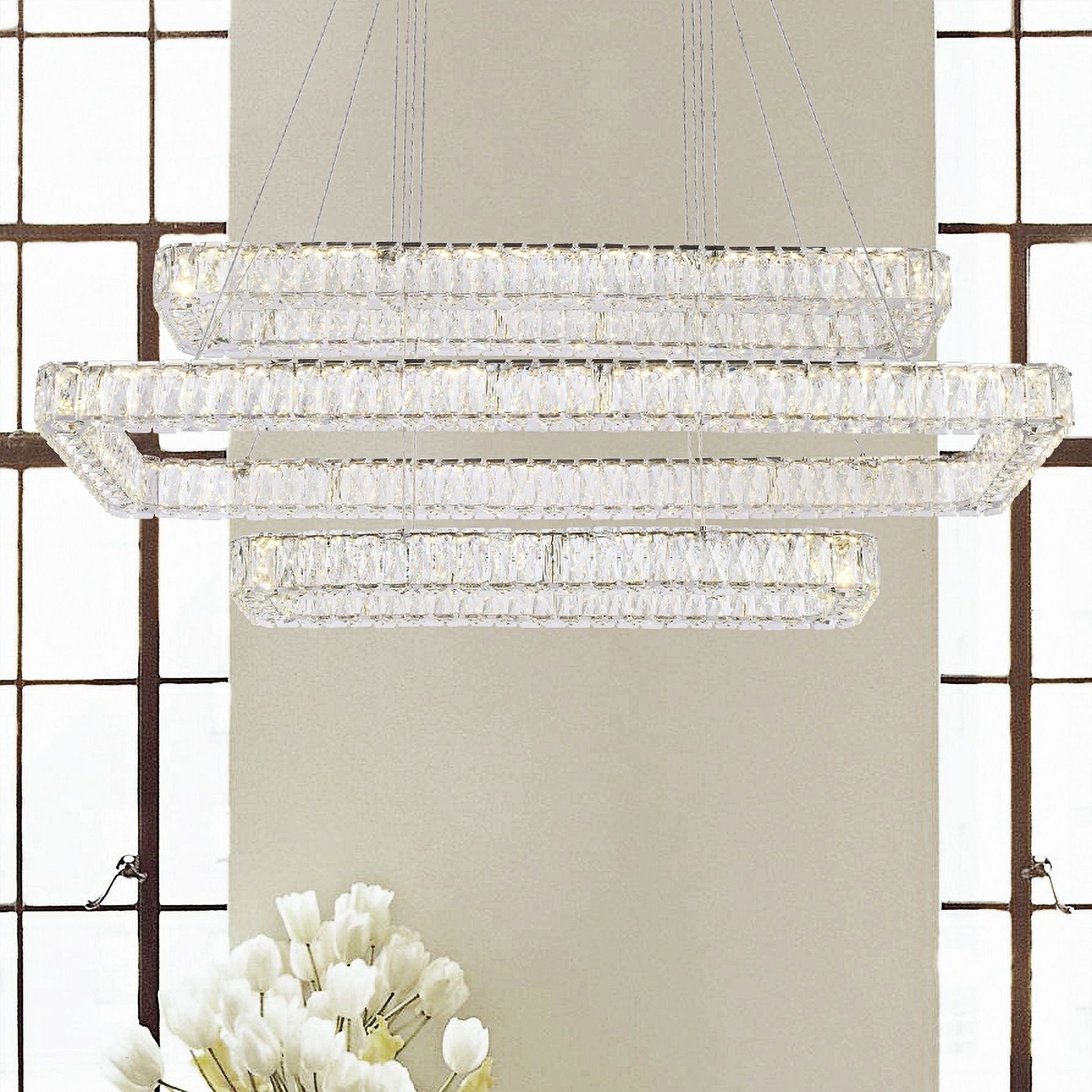 Monroe 50.25" Wide Chrome and Crystal LED Chandelier