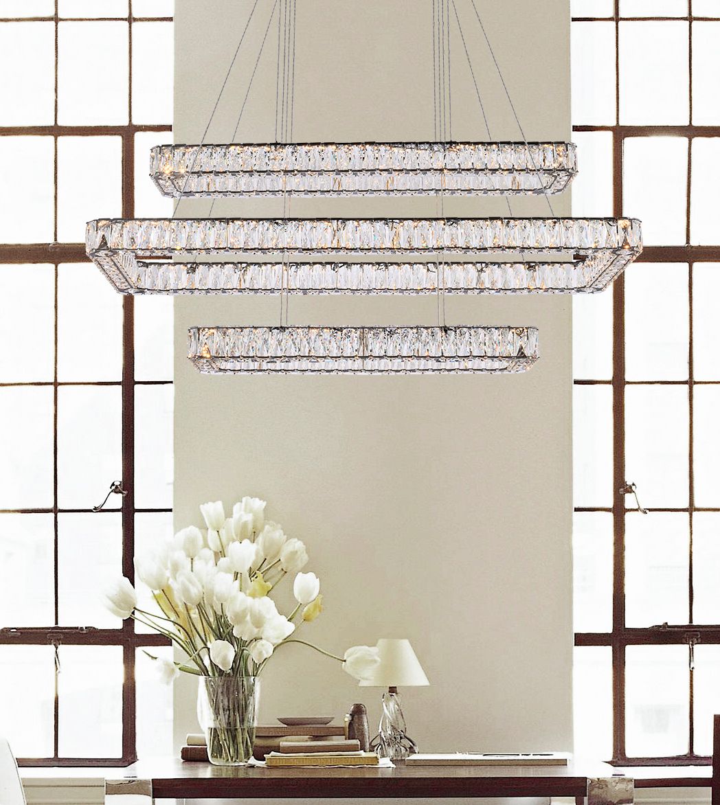 Monroe 50" Wide Black Crystal 3-Tier LED Chandelier