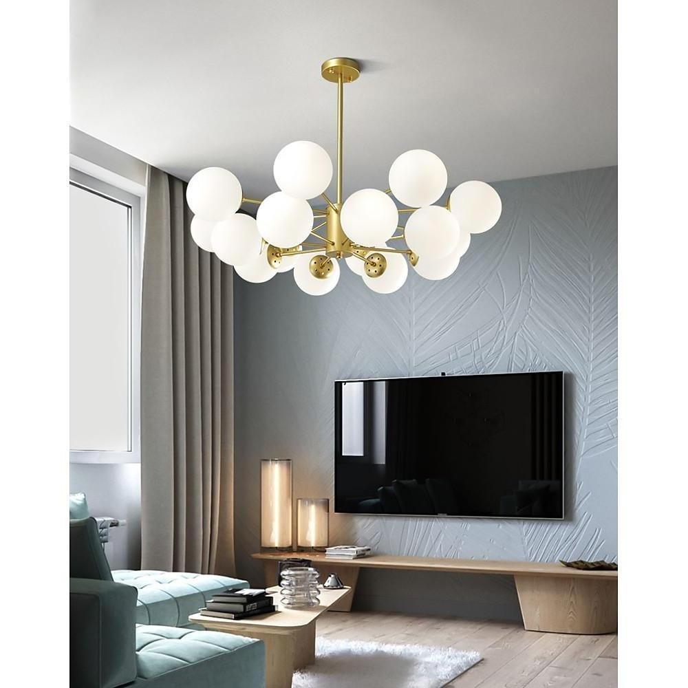 Globe Cluster Pendant Light Metal Glass LED Chandelier detail view 2