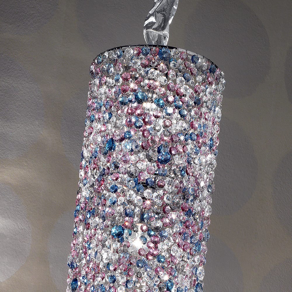 Multi Colored Vertical Stairwell Cut Glass Chandelier