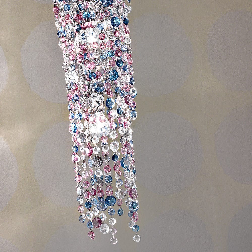 Multi Colored Vertical Stairwell Cut Glass Chandelier