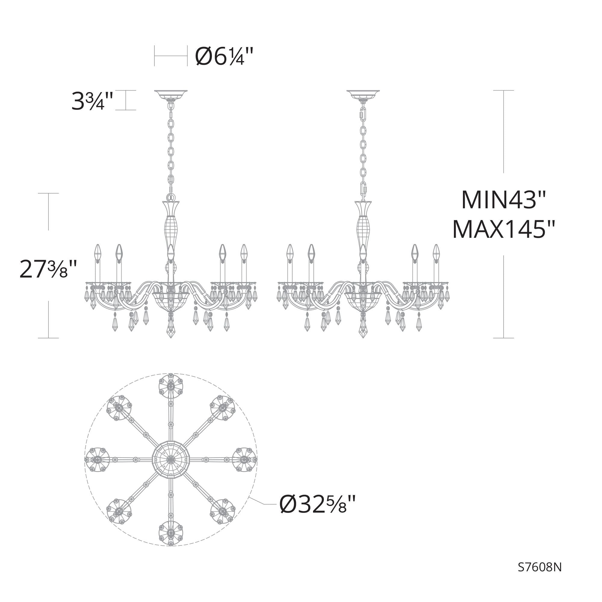 Napoli 27.4"H X 32.6"W 8-Light Crystal Chandelier in Hrlm