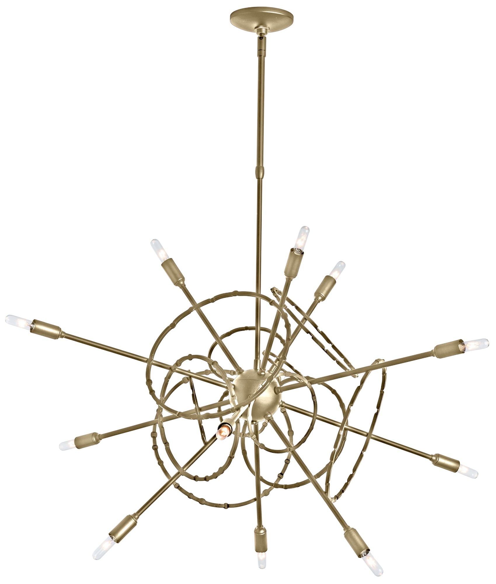 brass chandelier shown as a main product image for open living spaces