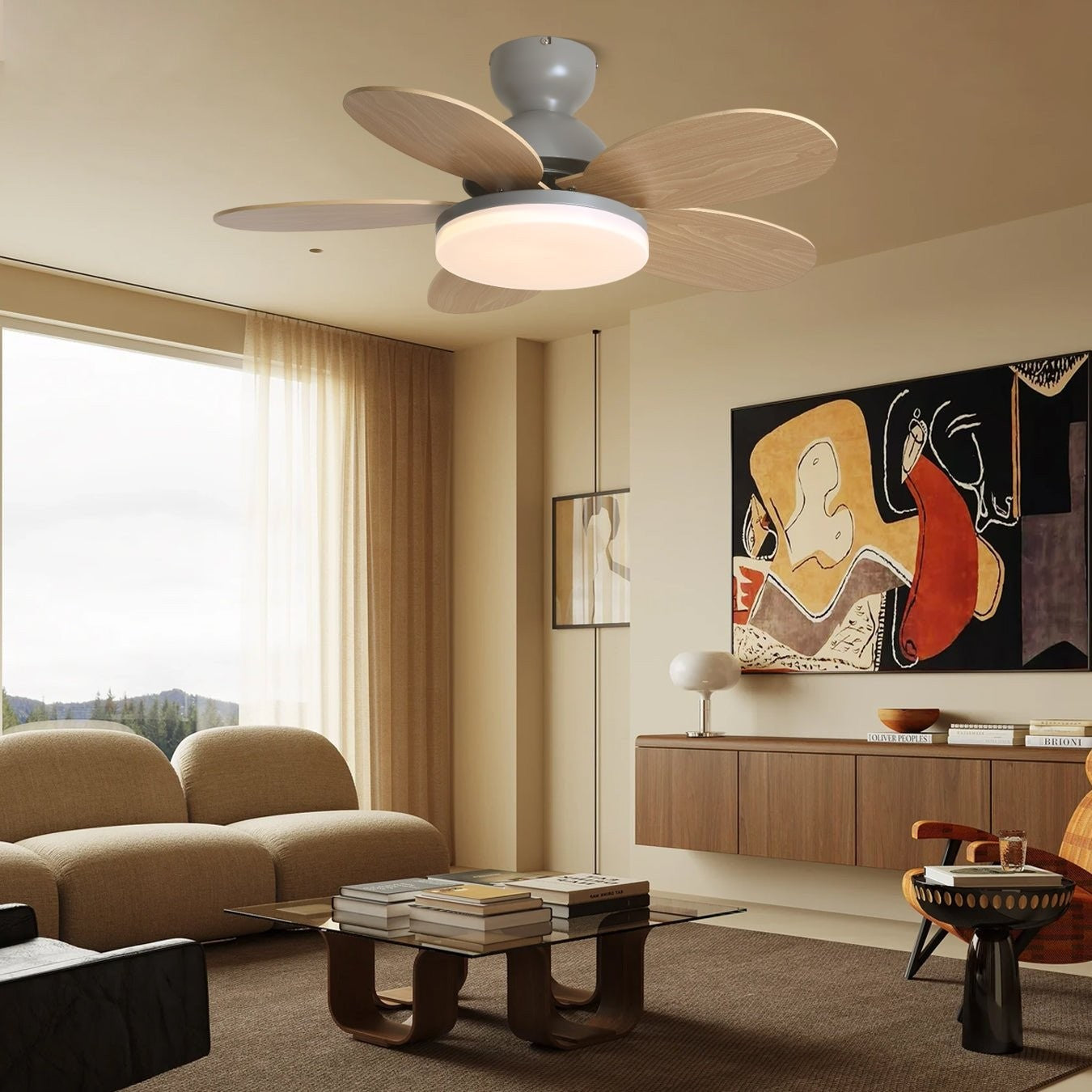 Petalo Wood Blade Ceiling Fan Light