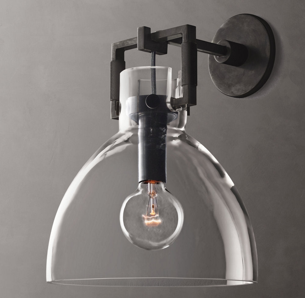Machinist Glass Cloche Wall Light 10", Bathroom Wall Sconce, detail 3